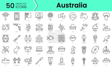 Téléchargez les illustrations : Ensemble d'icônes australiennes. Ensemble d'icônes de style art linéaire. illustration vectorielle - en licence libre de droit