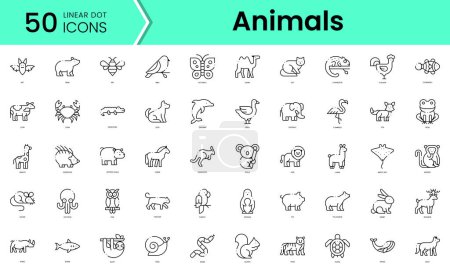 Téléchargez les illustrations : Ensemble d'icônes d'animaux. Ensemble d'icônes de style art linéaire. illustration vectorielle - en licence libre de droit