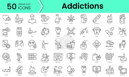 Téléchargez les illustrations : Set of addictions icons. Line art style icons bundle. vector illustration - en licence libre de droit