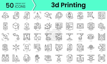 Illustration for Set of 3d printing icons. Line art style icons bundle. vector illustration - Royalty Free Image