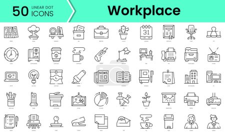 Set of workplace icons. Line art style icons bundle. vector illustration