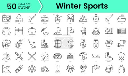 Set von Wintersport-Ikonen. Linienkunststil-Symbole bündeln sich. Vektorillustration