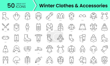 Set von Winterbekleidung und Accessoires Symbole. Linienkunststil-Symbole bündeln sich. Vektorillustration
