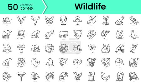 Illustration for Set of wildlife icons. Line art style icons bundle. vector illustration - Royalty Free Image