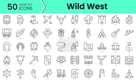 Ilustración de Conjunto de iconos del salvaje oeste. Paquete de iconos de estilo arte de línea. ilustración vectorial - Imagen libre de derechos