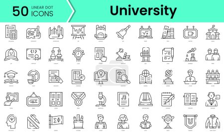 Conjunto de iconos universitarios. Paquete de iconos de estilo arte de línea. ilustración vectorial