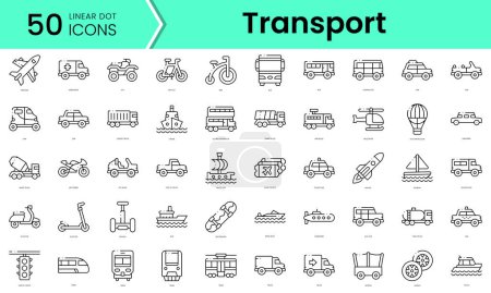 Set von Transport-Symbolen. Linienkunststil-Symbole bündeln sich. Vektorillustration