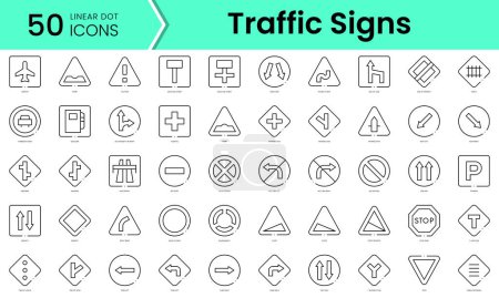 Set von Verkehrszeichen-Symbolen. Linienkunststil-Symbole bündeln sich. Vektorillustration