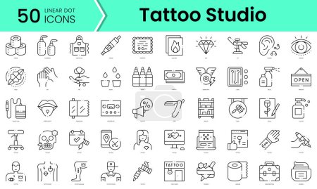 Illustration for Set of tattoo studio icons. Line art style icons bundle. vector illustration - Royalty Free Image