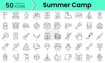 Illustration for Set of summer camp icons. Line art style icons bundle. vector illustration - Royalty Free Image