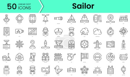Illustration for Set of sailor icons. Line art style icons bundle. vector illustration - Royalty Free Image