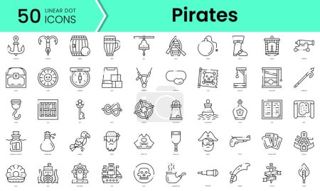 Téléchargez les illustrations : Ensemble d'icônes pirates. Ensemble d'icônes de style art linéaire. illustration vectorielle - en licence libre de droit
