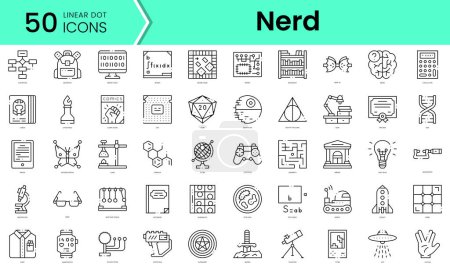 Illustration for Set of nerd icons. Line art style icons bundle. vector illustration - Royalty Free Image