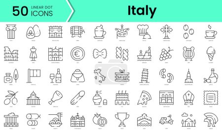Conjunto de iconos italia. Paquete de iconos de estilo arte de línea. ilustración vectorial