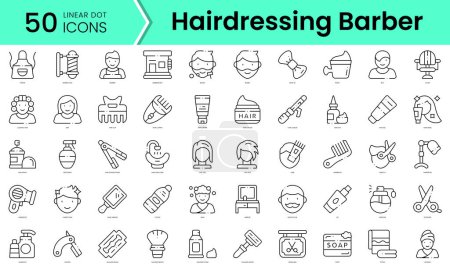 Illustration for Set of hairdressing barber icons. Line art style icons bundle. vector illustration - Royalty Free Image