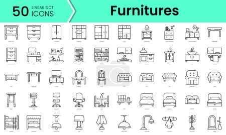Illustration for Set of furnitures icons. Line art style icons bundle. vector illustration - Royalty Free Image