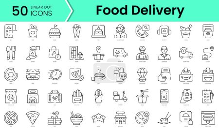 Ensemble d'icônes de livraison de nourriture. Ensemble d'icônes de style art linéaire. illustration vectorielle