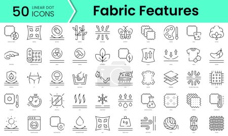 Ilustración de Conjunto de iconos de características de tela. Paquete de iconos de estilo arte de línea. ilustración vectorial - Imagen libre de derechos