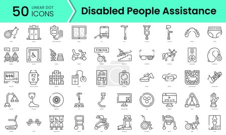 Illustration for Set of disabled people assistance icons. Line art style icons bundle. vector illustration - Royalty Free Image