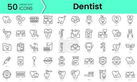 Set von Zahnarzt-Symbolen. Linienkunststil-Symbole bündeln sich. Vektorillustration