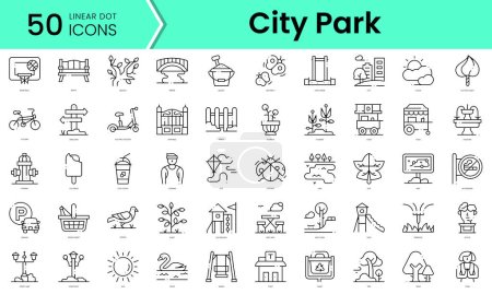 Ilustración de Conjunto de iconos del parque de la ciudad. Paquete de iconos de estilo arte de línea. ilustración vectorial - Imagen libre de derechos