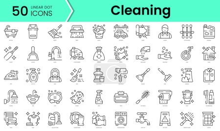 Ilustración de Conjunto de iconos de limpieza. Paquete de iconos de estilo arte de línea. ilustración vectorial - Imagen libre de derechos