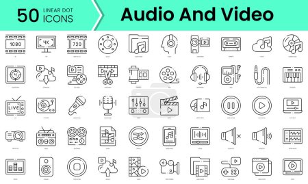 Illustration for Set of audio and video icons. Line art style icons bundle. vector illustration - Royalty Free Image