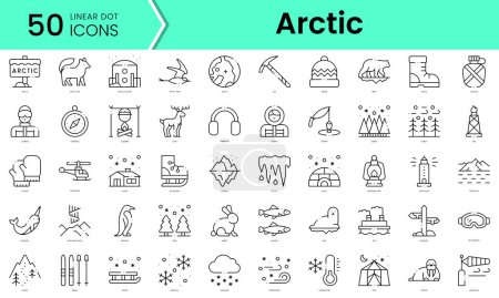 Téléchargez les illustrations : Ensemble d'icônes arctiques. Ensemble d'icônes de style art linéaire. illustration vectorielle - en licence libre de droit