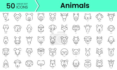 Téléchargez les illustrations : Ensemble d'icônes d'animaux. Ensemble d'icônes de style art linéaire. illustration vectorielle - en licence libre de droit