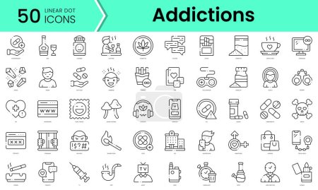 Téléchargez les illustrations : Set of addictions icons. Line art style icons bundle. vector illustration - en licence libre de droit