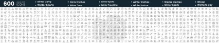 Illustration for Set of 600 thin line icons. In this bundle include winter clothes accessories, winter, winter town, winter sports and more - Royalty Free Image