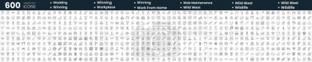 Photo for Set of 600 thin line icons. In this bundle include web-maintenance, wild-west, winning, work from home and more - Royalty Free Image