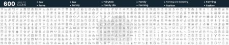 Illustration for Set of 600 thin line icons. In this bundle include fair, fame, family life, farming and gardening and more - Royalty Free Image