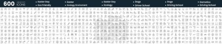 Set of 600 thin line icons. In this bundle include dogs, domotics, driving school, easter and more