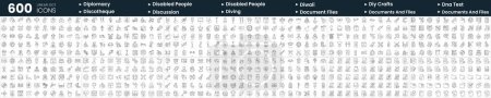 Set of 600 thin line icons. In this bundle include diplomacy, disabled people assistance, discussion, diwali and more