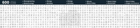 Illustration for Set of 600 thin line icons. In this bundle include bioengineering, biotechnology, bitcoin, blockchain and more - Royalty Free Image