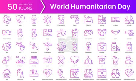 Eine Reihe von Ikonen des humanitären Welttages. Gradient style icon bundle. Vektorillustration