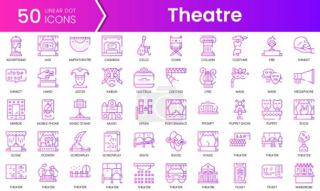 Set of theatre. Gradient style icon bundle. Vector Illustration