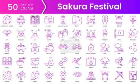 Eine Reihe von Sakura-Festival-Ikonen. Gradient style icon bundle. Vektorillustration