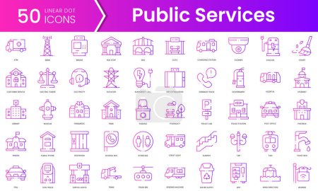 Set of public services icons. Gradient style icon bundle. Vector Illustration