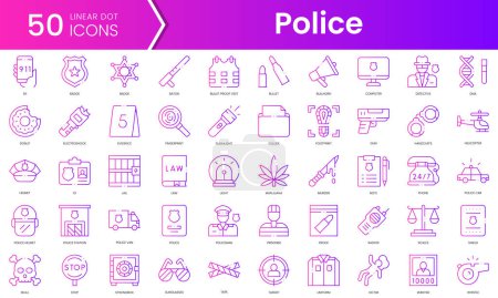 Set von Polizeisymbolen. Gradient style icon bundle. Vektorillustration