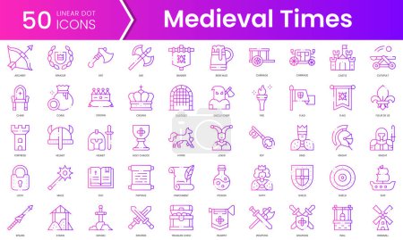 Set of medieval times icons. Gradient style icon bundle. Vector Illustration