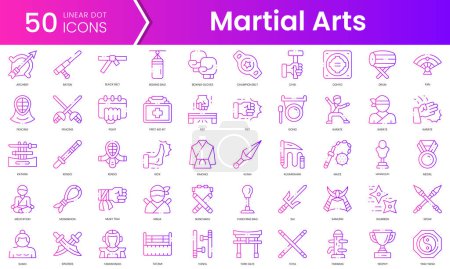 Illustration for Set of martial arts icons. Gradient style icon bundle. Vector Illustration - Royalty Free Image