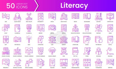 Set of literacy icons. Gradient style icon bundle. Vector Illustration