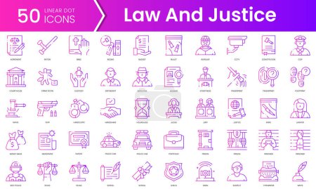 Set of law and justice icons. Gradient style icon bundle. Vector Illustration