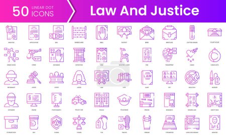 Set of law and justice icons. Gradient style icon bundle. Vector Illustration
