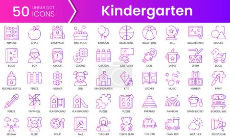 Set of kindergarten icons. Gradient style icon bundle. Vector Illustration