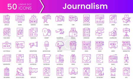 Set of journalism icons. Gradient style icon bundle. Vector Illustration