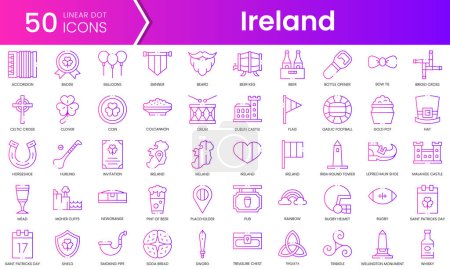 Téléchargez les illustrations : Ensemble d'icônes d'Irlande. Ensemble d'icônes de style dégradé. Illustration vectorielle - en licence libre de droit