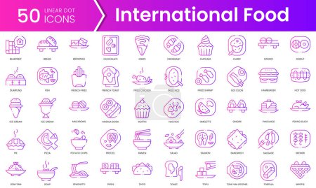 Conjunto de iconos de la comida internacional. Paquete de iconos de estilo degradado. Ilustración vectorial